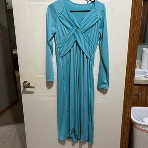 Turquoise Long Sleeve Twist Front Maxi Dress